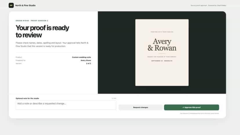 Customer reviews a proof and approves the exact version