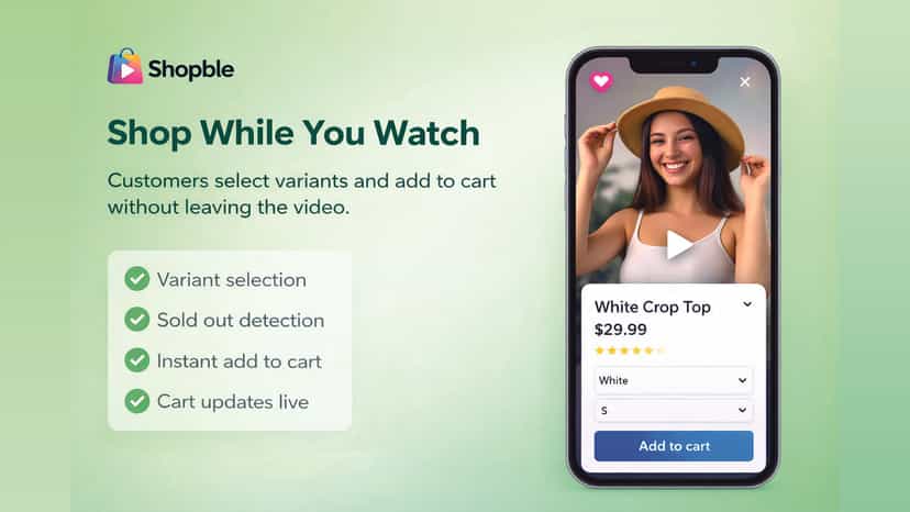 Shopble product modal with variants and add to