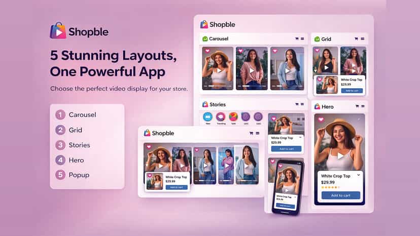 Shopble five shoppable video layouts for Shopify stores