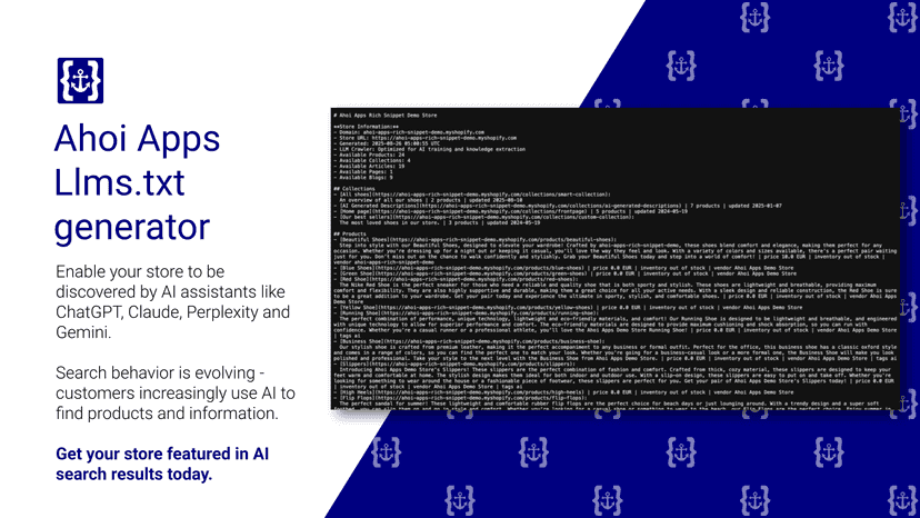Ahoi Apps Llms.txt Generator. Easily create your llms.txt file.