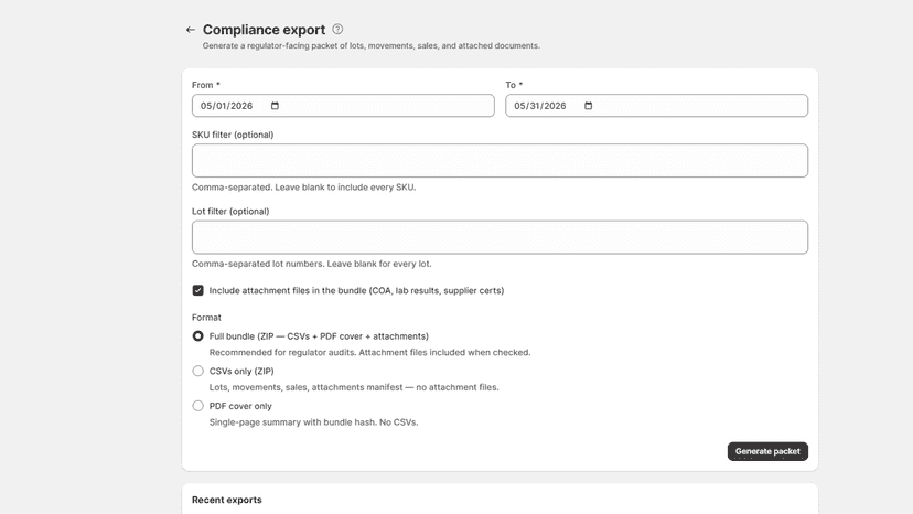 Lot Comfort compliance export builder
