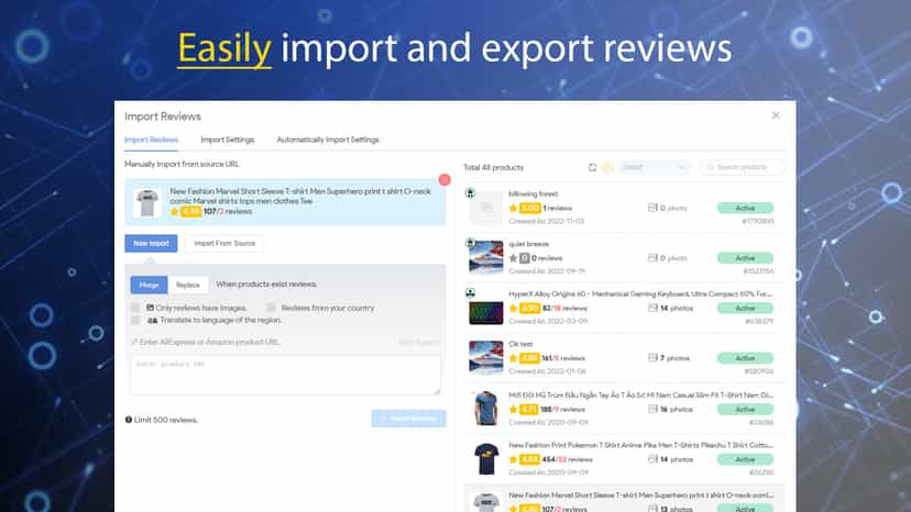 Easily import and export reviews