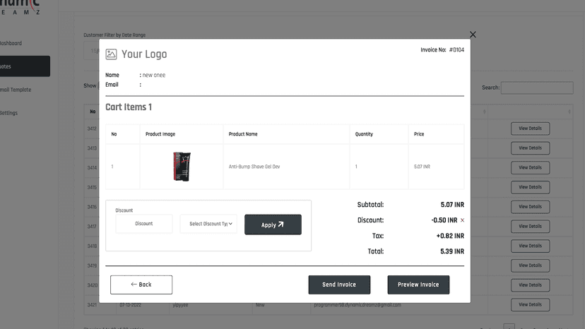 Review the Quote and apply discount before sending Invoices