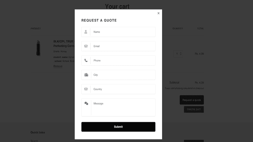 Request a quote option on cart page to get bulk inquiry lead
