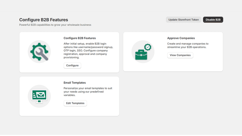Manage B2B company profiles, contacts, roles, and locations