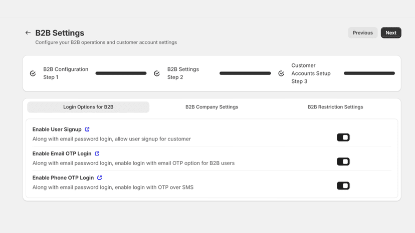 Flexible B2B login with OTP, SSO, and social authentication