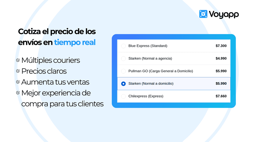 Características y precios de couriers en checkout