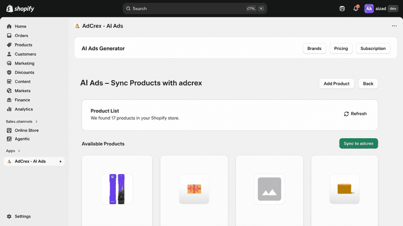 product sync screen