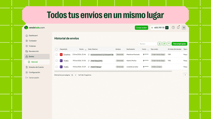 Revisa el historial de tus guías