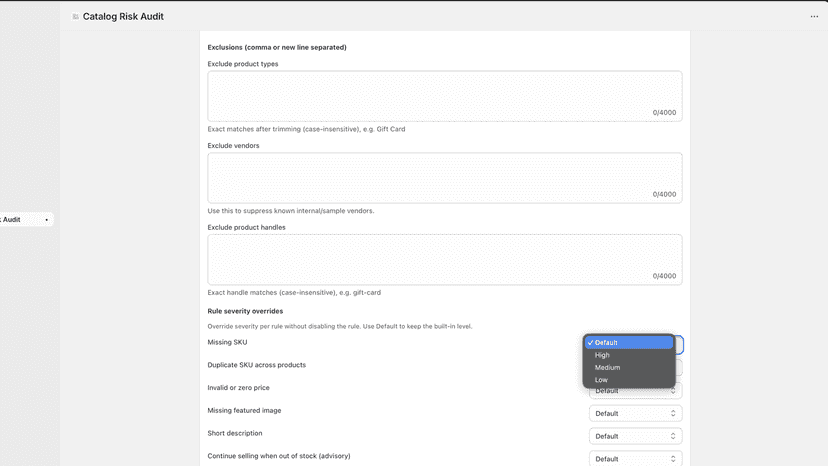 Remaining settings