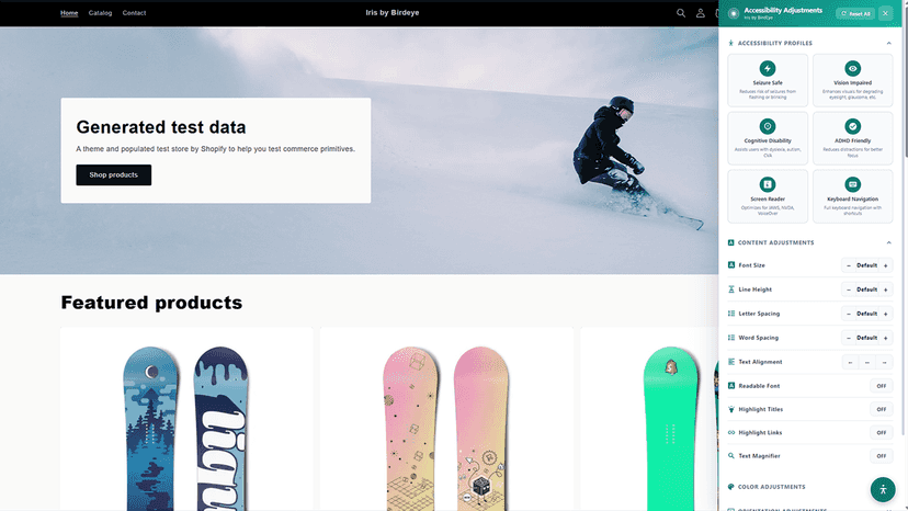 Shopify demo store showing Iris by Birdeye in use