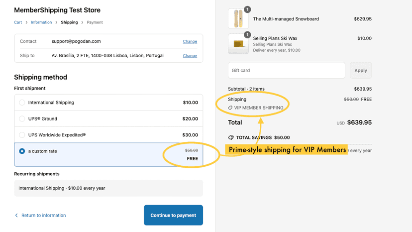 VIP Member Shipping in checkout