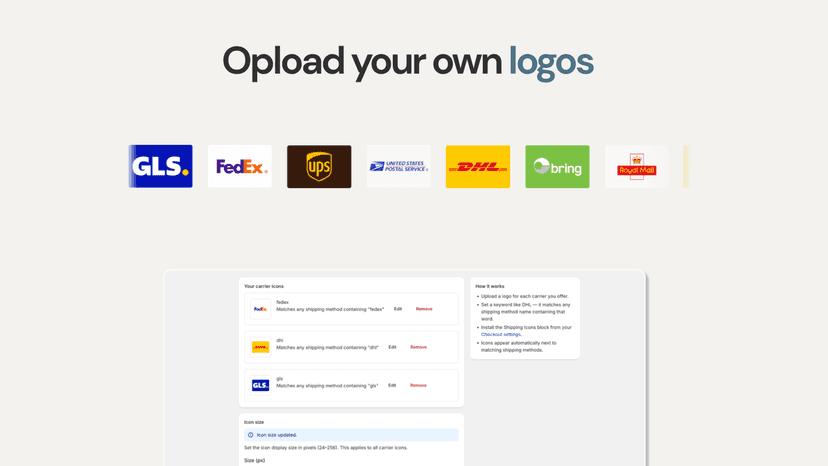 Opload your own shipping logos in checkout
