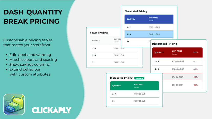 Customisable pricing tables that match your storefront