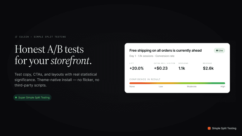 Culsin Simple Split Testing - A/B tests for your shopify store