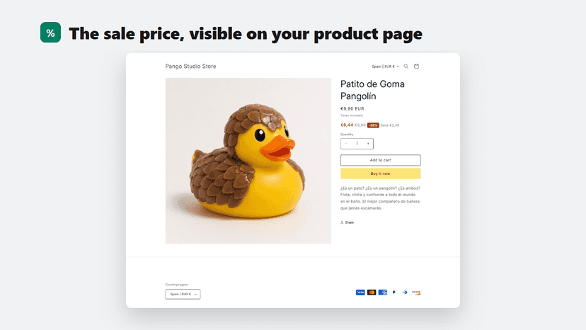 Strikethrough price and -20% badge on a product page