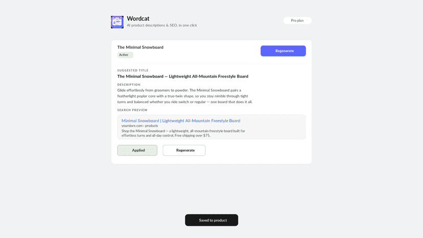 Optimized copy applied to the product with one click in Shopify