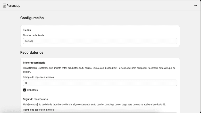 Configuración de recordatorios.