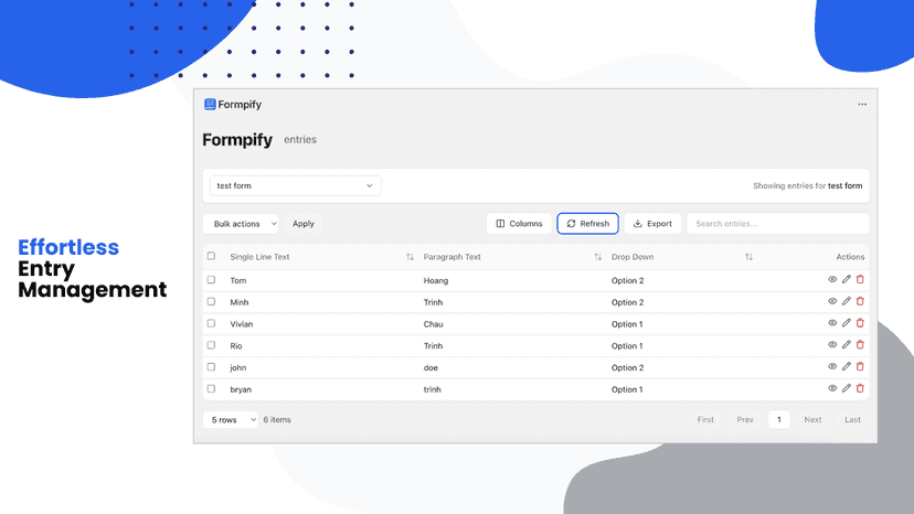 Manage Entries Page