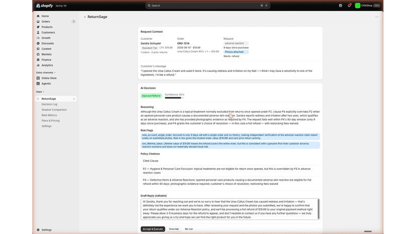 Draft customer reply citing the return policy