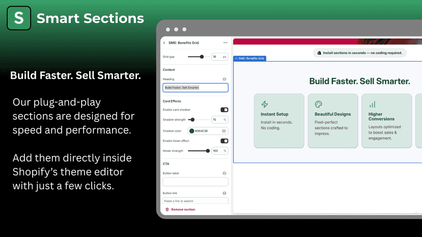 Edit Shopify sections in Smart Sections