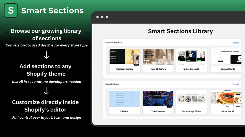 Browse and add sections from the Smart Sections library