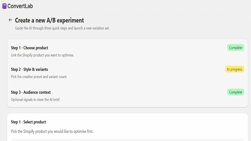 Step 1: Choose a product you want to A/B test with ConvertLab