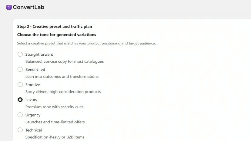 Step 2: Choose a brand tone of voice to write your variations in