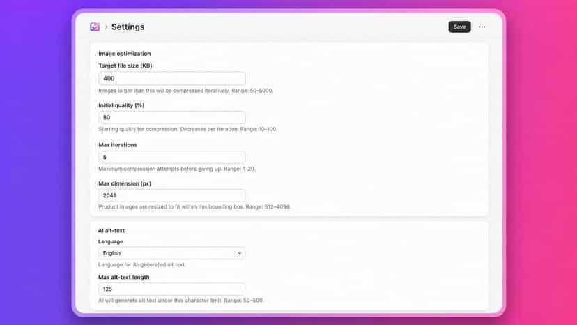 Image Optimizer Settings