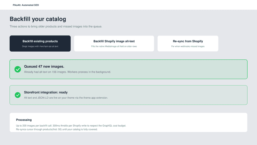 Backfill workflow: scan catalog and re-sync from Shopify