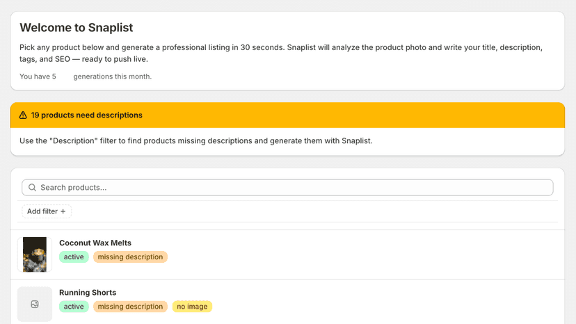 product listing