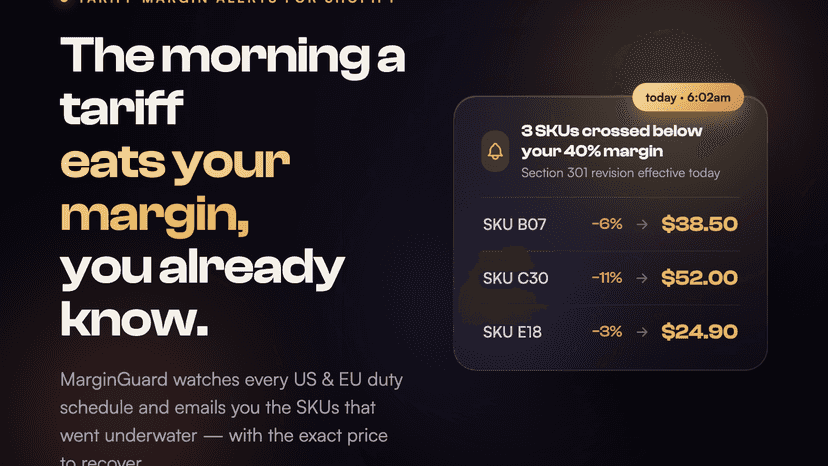 MarginGuard email alert when a tariff pushes a SKU underwater