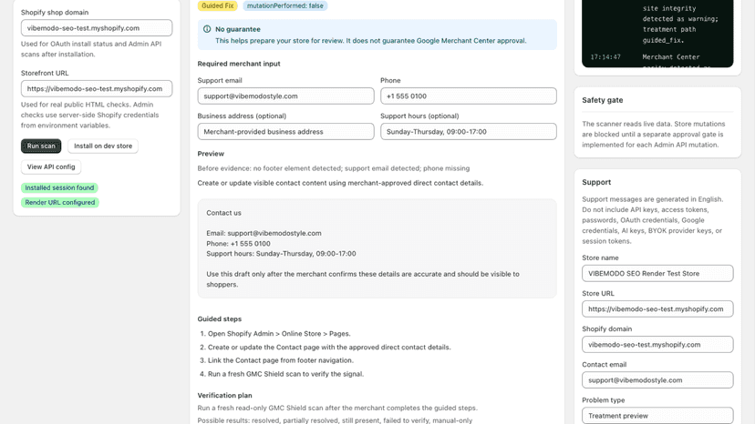 Audit trail and support safety pages