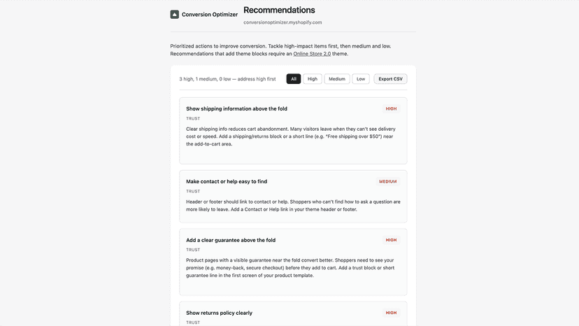conversion optimizer recommendations and fix