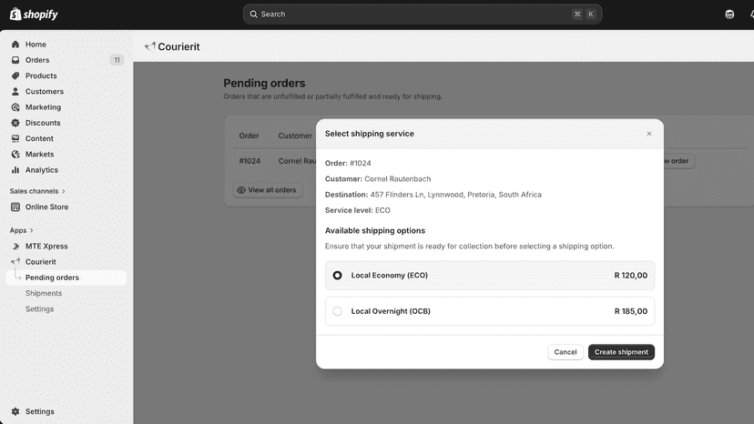Pending orders