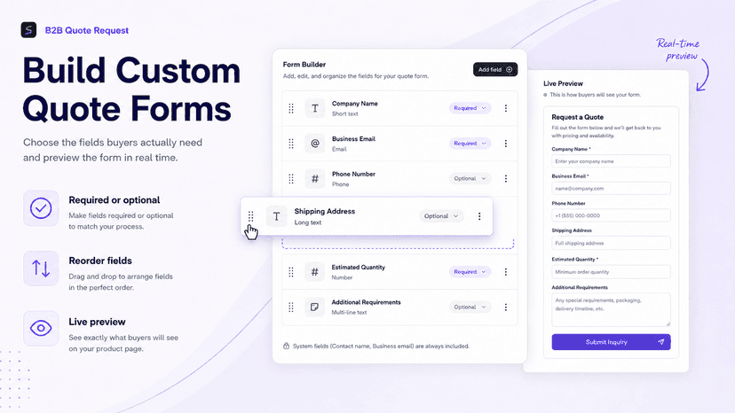 Custom quote form builder with live preview