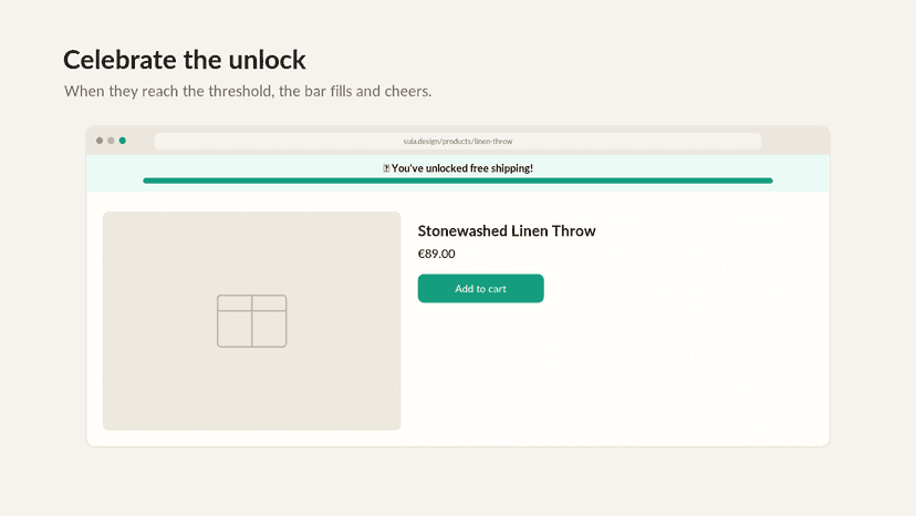 Bar showing free shipping unlocked when the cart hits the goal