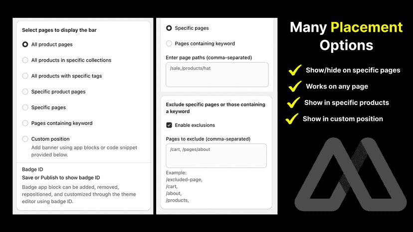 Flexible bar placement options for all pages