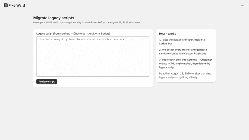Migrate legacy scripts wizard for pasting Additional Scripts