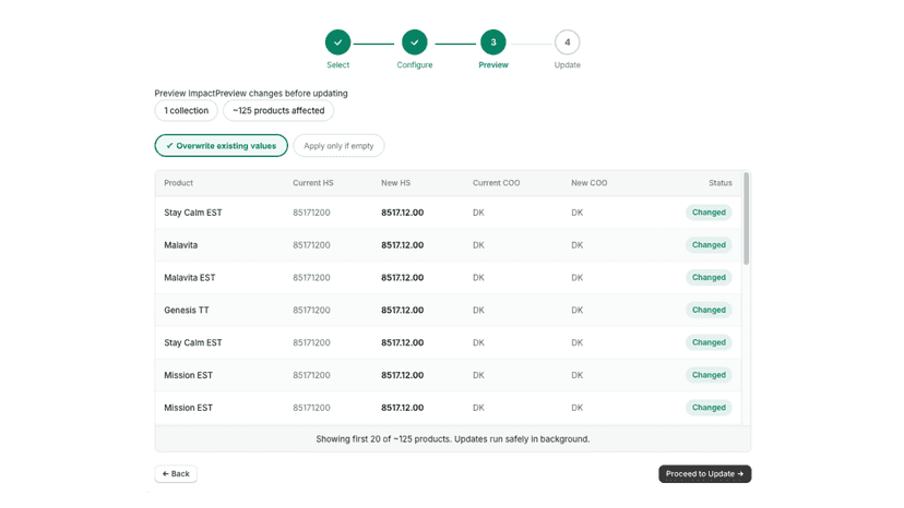 HS Code & Origin Bulk Editor