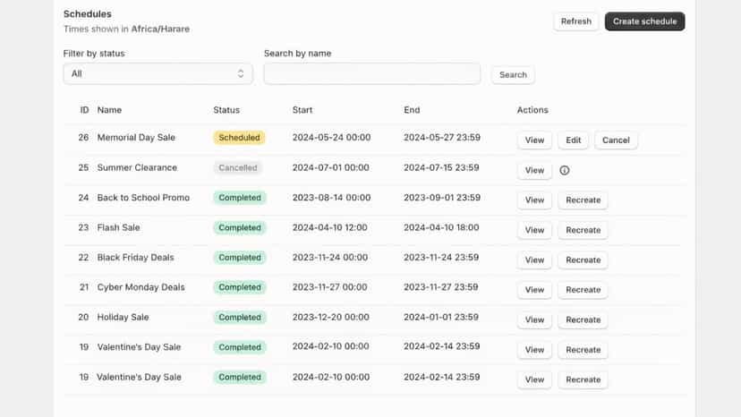 Schedule Dashboard