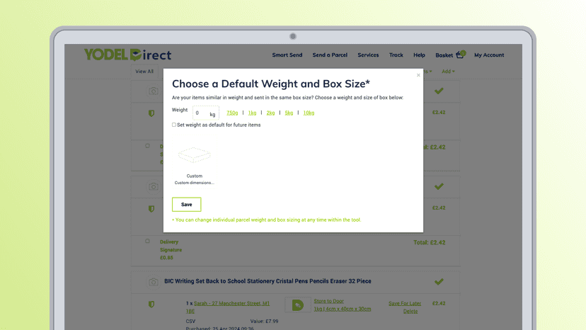 Selecting package size