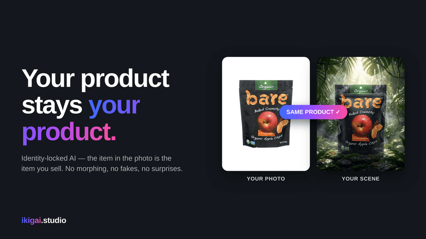 Product stays identical after AI scene generation, side by side