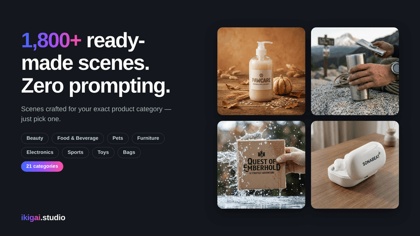 1,800+ ready-made AI scenes across 21 product categories