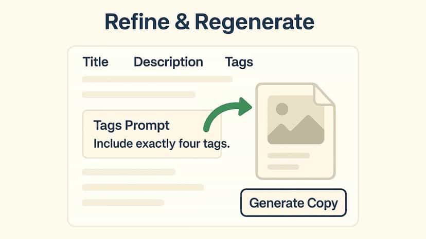 Refine rules or add another image, then regenerate copy