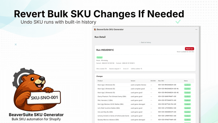 Revert Bulk SKU Changes If Needed