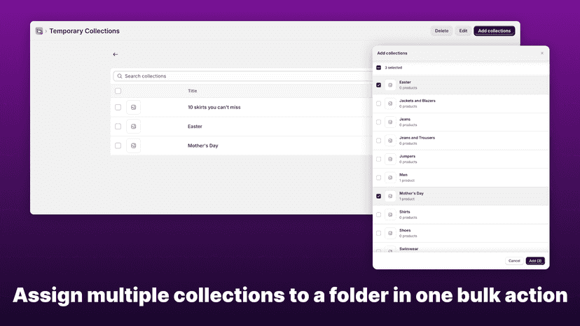 Assign multiple collections to a folder in one bulk action