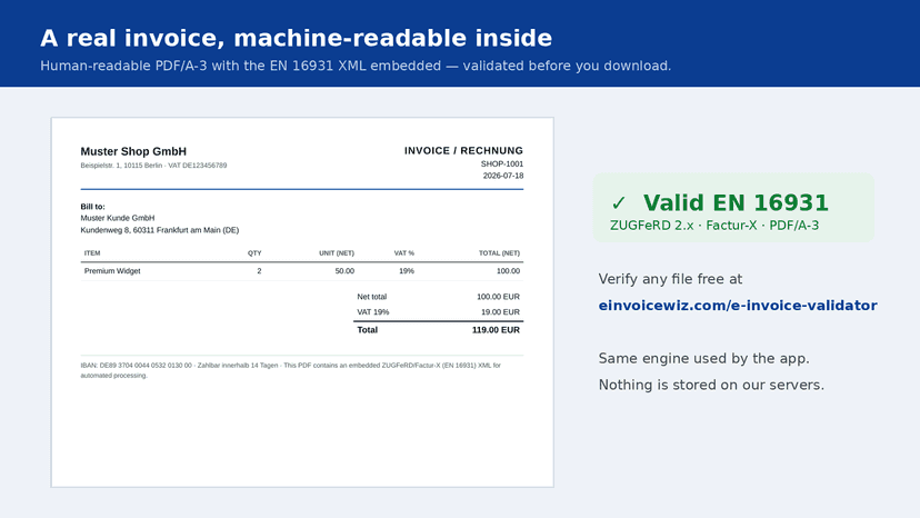 Generated ZUGFeRD invoice, validated EN 16931 compliant