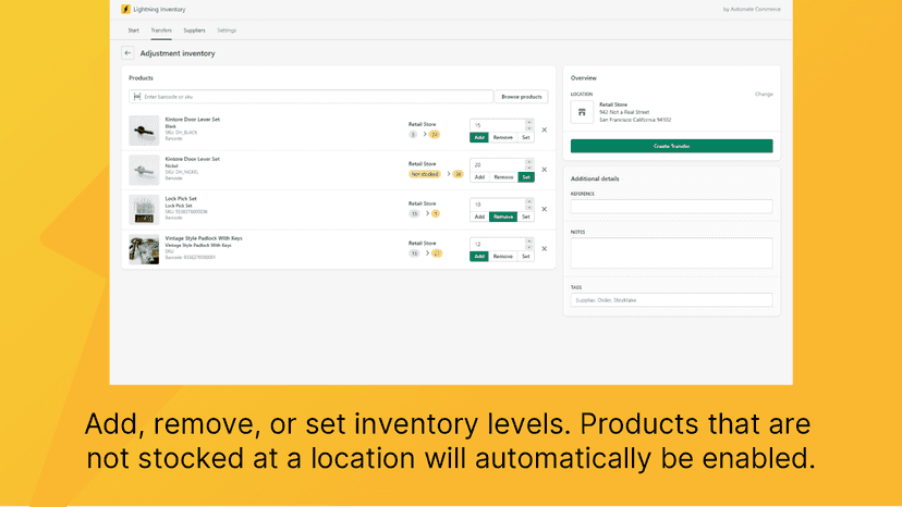 Lightning inventory - adjust inventory levels