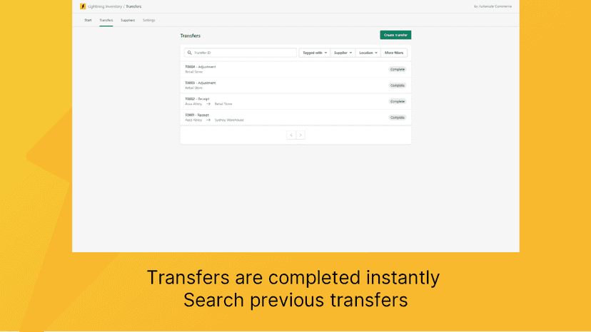 Lightning inventory - instant inventory transfers